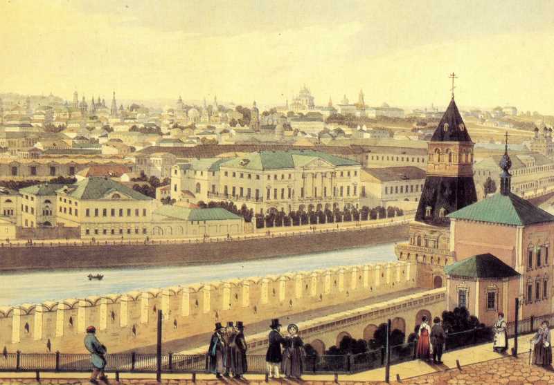 Вид части города с кремлевской стены. Первая половина XIX века. Литография (часть панорамы из издания Дациаро 'Виды Москвы'
