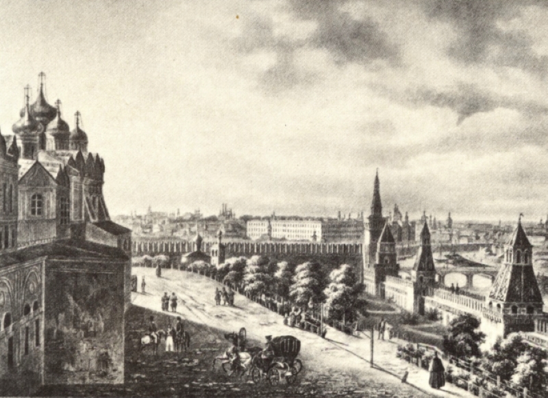 Вид от Благовещенского собора с Кремля Москвы. Литография. Печ. лит. А. Чмыко-ва. 1839 г.