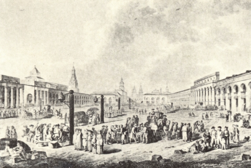 Вид Старой площади в Москве. Гравюра по рисунку Ж. Делабарта. 1795 г.